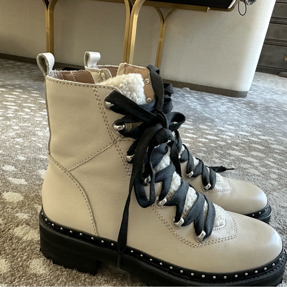 Women's Cream Lace-Up Boots